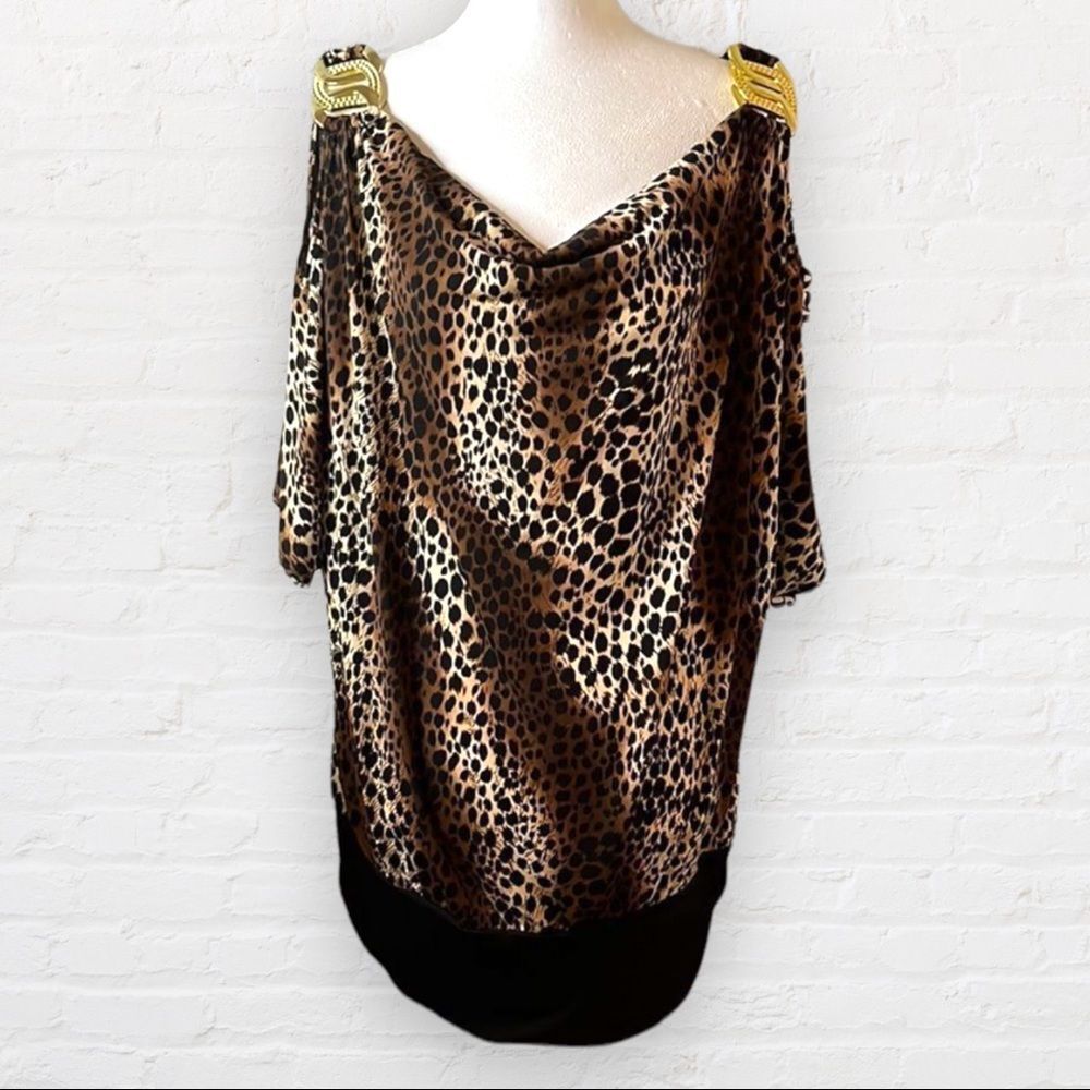 Julie’s Closet Animal Print Cold/drop Shoulder Embellished Shoulder Piece SZ 1X